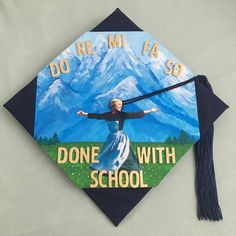 a decorated graduation cap with the words do me fa so done with school on it