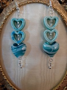 Nickel's Knacks - Blue Heart Drop Earrings Handmade Beaded Blue Ceramic and Glass Heart Dangle Earrings Earrings Handmade Beaded, Heart Dangle Earrings, Swarovski Crystal Beads, Heart Drop Earrings, Handmade Beaded Jewelry, Beaded Dangle Earrings, Glass Heart, Blue Ceramics, Blue Heart