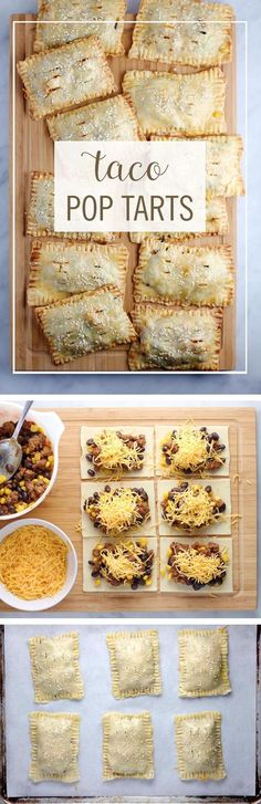 some taco pop tarts are sitting on a cutting board and ready to be eaten