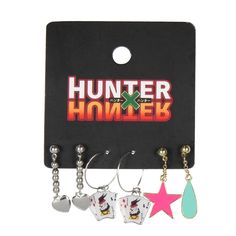 Dive into the captivating "Hunter X Hunter" world with this exquisite Anime Earring Set. Intricately crafted from a robust metal alloy, each earring promises both durability and a shine that captures the essence of the beloved series. Further enhanced with a gleaming enamel coating, the colors and designs come to life. The earrings are an array of styles, including stud earrings, dangle earrings, and closed-back earrings. Mha Earrings, Hunter X Hunter Hisoka, Anime Earrings, Earring Trends, Hoop Earring Sets, Popular Anime, Graduation Cap, Accessories Jewelry Earrings, Earrings Dangle