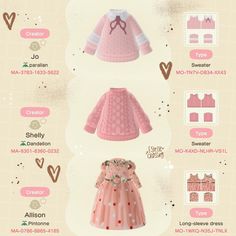 an info sheet showing the different types of clothing for babies and toddlers in pink