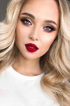 Batch Lunches, Blonde Brides, Womens Eyes, Wedding Lip, Matte Red Lips, Red Lips Makeup Look, Blonde Bride