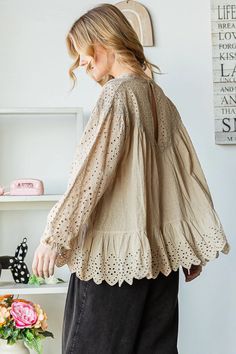 Included: ONE blouse Beige Relaxed Fit Top For Brunch, Long Sleeve Blouse For Fall Daywear, Long Sleeve Blouse For Daywear In Fall, Long Sleeve Blouse For Fall Day Out, Long Sleeve Blouse For Day Out In Fall, Casual Long Sleeve Lace Top Blouse, Chic Fall Tops For Brunch, Chic Tops For Brunch In Fall, Chic Tops For Fall Brunch