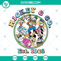 an image of mickey and friends in the style of disney's cartoon character characters