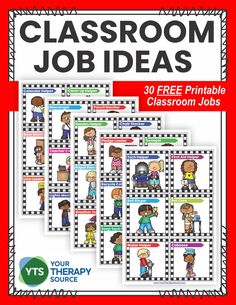 classroom job ideas for students to use in the classroom, including posters and writing materials