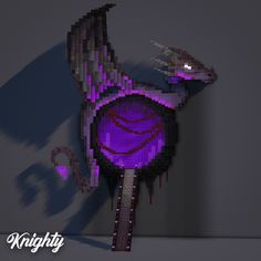 a purple bird made out of legos on a gray background with the words knighty above it