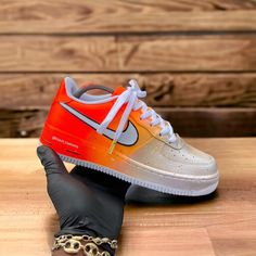 Sunset Air Force 1 - Kiaun's Customs LLC Orange Custom Sneakers With Air Cushioning For Streetwear, Modern Custom Sneakers With Fade-resistant Round Toe, Modern Orange Sneakers With Translucent Outsole, Modern Low-top Custom Sneakers, Custom Orange Leather Sneakers With Translucent Outsole, Modern Low-top Custom Sneakers With Air Cushioning, Custom Orange Low-top Sneakers With Translucent Outsole, Orange Custom Sneakers With Translucent Outsole, Custom Orange Sneakers With Translucent Outsole