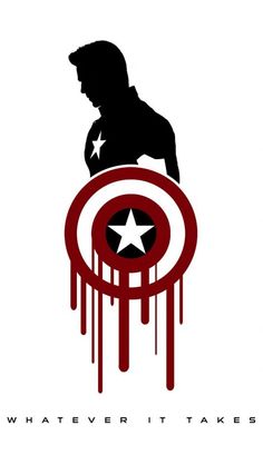 the captain america logo with paint drips on it's face and an iron man silhouette