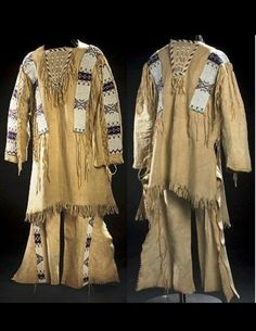 #ad Premium Quality Old Style Beige Buckskin Suede Hide Beaded Fringe Powwow War Shirt & Pant NSP241, Fashion Mens Suits Blazers Native American Thanksgiving Shirt, Lakota Clothing, Mountain Man Clothing, American Indian Clothing, Beaded Shirt, Native American Clothing, Shirt Pant, Native American Beadwork, Leather Decor