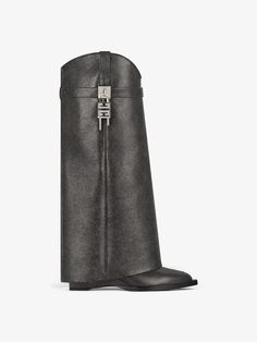 Shark Lock Cowboy boots in aged leather - black | Givenchy US Givenchy Shark, Almond Toe Boots, Givenchy Boots, Slip On Boots, Roger Vivier, Boot Bag, Grey And Beige, Dream Shoes, Red And Grey