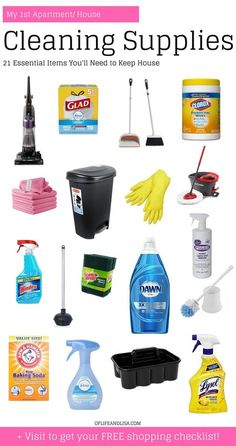 cleaning supplies are shown in this advertisement