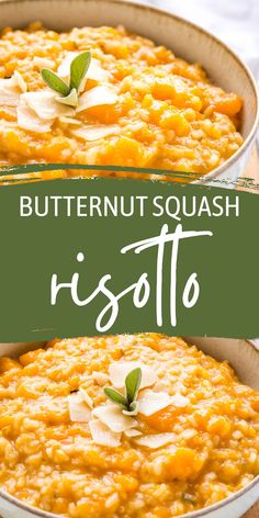 butternut squash risotto in a pan with the words butternut squash risoto above it