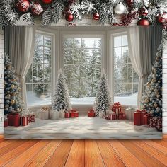 Christmas Mural Wall, Large Tapestry, Christmas Service, Window Decorations, Christmas Window Decorations, Large Tapestries, Holiday Wall Decor, Christmas Decorations Living Room, White Christmas Trees