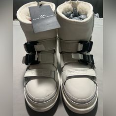 Ugg X Feng Chen Wang Convertible Sandal/ Boots Color: White ,Leather Convertible Fur Womans Size Us 9 Uk 7 Nwob ***Please Refer To Picture Above Small Scuff On The Back Sole Sandal Boots, Feng Chen Wang, Shoes Ugg, Moto Boots, Boot Sandals, Womens Uggs, Ugg Shoes, White Leather, Convertible