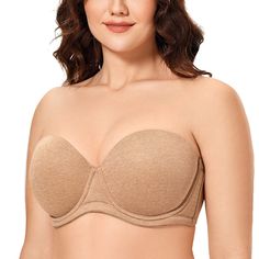 PRICES MAY VARY. Silicone along top & band for a stay-put fit Underwire adds great support Slightly padded cups for a natural rounded shape Detachable straps for several wear styles Side panel and soft bone prevent buckling with breathable mesh wings Get the full figure support from this must-have lightly padded strapless bra.
 A lightweight strapless bra bares those shoulders while still giving your big chest comfortable & secure support. Perfect to match your low-cut style clothes and keep you Multiway Bra, Off Shoulder Dresses, Bra Size Charts, Women's Hats, Plus Size Bra, Everyday Bra, Bra Straps, Full Figured, Strapless Bra