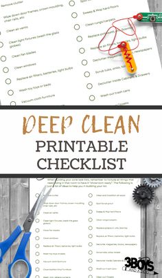 the printable checklist for deep clean is shown with scissors and tape on it