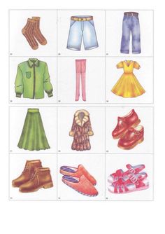 an image of children's clothes and shoes in color pencils on white paper