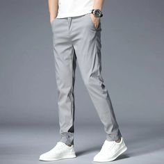 JANTOUR Pantalones casuales de color sólido para hombre Fitted Casual Dress Pants Solid Color, Fitted Casual Dress Pants In Solid Color, Casual Solid Color Slim Fit Bottoms, Casual Slim Fit Solid Color Bottoms, Casual Solid Color Business Casual Pants, Solid Slim Fit Tapered Leg Bottoms, Casual Solid Color Pants For Business Casual, Slim Fit Ankle-length Summer Bottoms, Slim Fit Ankle-length Dress Pants For Summer