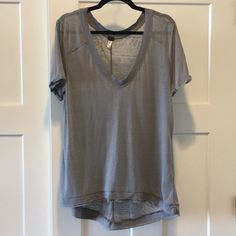 Nwot Free People V-Neck Tee; Hi/Low Front To Back Gray V-neck Top For Loungewear, Gray V-neck Loungewear Top, Gray Relaxed Fit V-neck Top, V-neck T-shirt For Layering In Spring, V Neck Tee, Free People Tops, Free People, Womens Tops, Tops & Tees