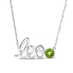 This stellar necklace features "Leo" spelled out in swirling sterling silver letters. A peridot punctuates the word art, adding eye-catching color. The pendant suspends from an 18-inch cable chain that secures with a lobster clasp. Leo Necklace, Zodiac Leo, Necklace Clasps, Peridot Stone, Kay Jewelers, White Necklace, Gold Letters, Accessories Jewelry Necklace, Eye Catching Colors