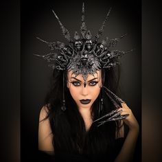 Evil Queen Halloween Costume, Fairy Headpiece, Skull Crown, Crimson Dress, Gothic Crown, Goddess Crown, Dark Queen, Halo Crown, Queen Costume