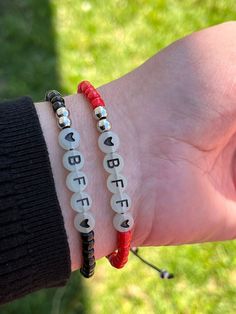 Best Friend Bracelets  One black and one white adjustable BFF ️ bracelets ..  Nice for gifting your BFF who can be your sister, cousin m, mom or just your friend❤️! Best Friend Bracelets, Bff Bracelets, Friend Bracelets, Best Friends, Charm Bracelet, Beaded Bracelets, Black And White, Gifts, Black