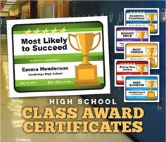 Editable High School Class Award Certificates Most Likely To Awards, Classroom Certificates, School Award Certificates, Best Dresser, Birthday Certificate, Class Awards, Award Names, School Awards, Award Template