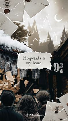 a collage of harry potter images with the words hogwarts is my home