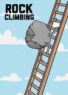 a drawing of a rock climbing up a ladder