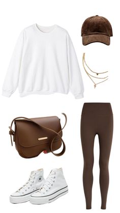 Brown leggings outfit, white sweatshirt outfit, fall outfit, brown outfit, cozy outfit Espresso Leggings Outfit, Brown Legging Outfits, Brown Flare Leggings Outfit, Brown Sweatshirt Outfit, Sweatshirt Leggings Outfit, Sweatshirt Outfit Fall, Brown Leggings Outfit, White Sweatshirt Outfit