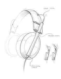 a drawing of headphones with different parts