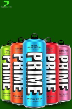 four cans of energy drink on a green background with the words,'pure energy drink '