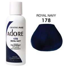 ADORE SEMI PERMANENT No Ammonia, No Peroxide, and No Alcohol. Adore’s exclusive formula offers a perfect blend of natural ingredients providing rich color, enhancing shine, and leaving hair soft and silky This product must not be used on eyebrows or eyelashes, as it may cause blindness. ABOUT THIS ITEM Vibrant Color Quick and Easy to use Made in USA Free of Alcohol, Peroxide, and Ammonia Vegan and Cruelty Free Adore Royal Navy Hair Color, Navy Blue Hair Dye, Midnight Blue Hair Color, Trashy Goth, Deep Blue Hair, Hairstyle Tools, Adore Hair Dye, Blue Hair Dye, Midnight Blue Hair