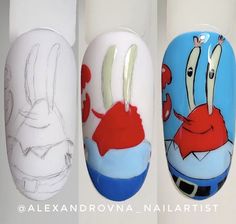 Spongebob Nails, Character Nails, Horror Nails, Mickey Nails, Crazy Nail Art, Water Color Nails