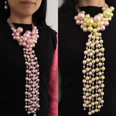 Elegant Long Bib Necklace For Party, Chic Beaded Necklaces For Party, Elegant Multicolor Beaded Necklaces For Party, Chic Multicolor Necklaces For Party, Elegant Beaded Necklaces, Scarf Crafts, Pearl Tie, Chic Clothing Style, Tie Necklace