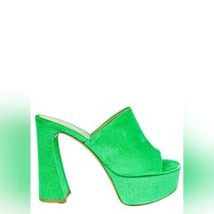 Gianvito Rossi Women's Mules Slip On Style Open, Almond Toe Wide Strap At Vamp Platform Sole Sculptural Block Heel Upper: Chenille Insole: Leather Outsole: Leather Heel Measures Approx. 5" Made In Italy Material: Chenille, Leather Style: G16990.70ric.Cllgree Color: Chenille Green Original Box & Dust Bag Included Green Open Heel Evening Heels, Modern Green Sandals For Party, Modern Almond Toe Sandals For Party, Luxury Green Heels For Cocktail, Chic Green Heels For Events, Green Heels With Deep Heel Cup For Formal Occasions, Chic Platform Heels For Events, Green Heels For Summer Events, Chic Green Heels For Cocktail