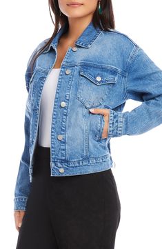 Get ready for the on-the-go days in this effortless denim jacket boasting a faded wash and convenient pockets. 22" length (size Medium) Front button closure Spread collar Button cuffs Chest button-flap patch pockets; side-seam pockets Adjustable button side tabs 99% cotton, 1% spandex Dry clean Imported Hairstyling Products, Led Fashion, Rollerball Perfume, Karen Kane, Beauty Sale, Fragrance Design, Nordstrom Store, Styling Tools, Beauty Trends