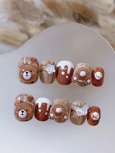 Sweeten up your look with chocolate brown nails! Cute Bear Nails, Cartoon Chocolate, Bear Nails, Handmade Nails, Cheetah Print Nails, Chocolate Shapes, Animal Geometric, Bears Nails, Gel Acrylic Nails