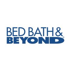 the bed bath and beyond logo is shown in blue on a white background with text