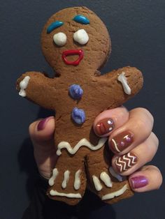 Shrek Gingy nails - yes I'm crazy Shrek Nails, Shrek Gingy, I'm Crazy, Im Crazy, Shrek, Gingerbread Man, Gingerbread Cookies, Gingerbread