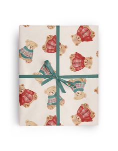 a wrapped gift box with teddy bears on it