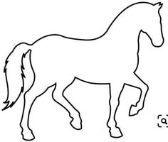 the outline of a horse is shown in black and white, with words below it