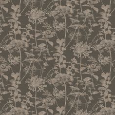 a brown and white wallpaper with flowers on it