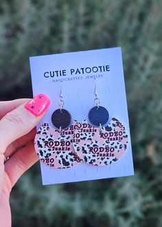 Pink & Black Rodeo Junkie Handcrafted Earrings earrings Cutie Patootie Trendy Personalized Adjustable Earrings, Black Rodeo, Handcrafted Earrings, Handmade With Love, Cutie Patootie, Rodeo, Earrings Handmade, Pink Black, In Style