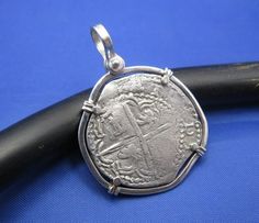 Sterling Silver Spanish "2 Reale" Atocha Treasure Replica Coin Pendant with Shackle Bail 1.5" x 1.2" Adjustable Commemorative Jewelry, Unique Collectible Coin Shaped Jewelry, Handmade Medallion Jewelry For Commemoration, Unique Silver Coin-shaped Jewelry, Unique Silver Coin Jewelry, Handmade Coin-shaped Artisan Jewelry, Handmade Coin Shaped Artisan Jewelry, Handmade Silver Coin-shaped Jewelry, Artisan Silver Jewelry With Coin Pendant