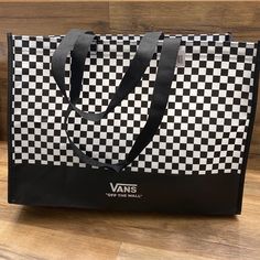 Brand New Authentic Shopping Bag From Vans Black And White Checkerboard Trendy Vans Travel Bag, Vans Rectangular Bag For Daily Use, Vans Rectangular Bag For Everyday, White Vans Bags, Vans Casual Everyday Bags, Casual Everyday Vans Bag, Vans Casual Bags For Daily Use, Casual Vans Bags For Daily Use, Black Vans Travel Bag