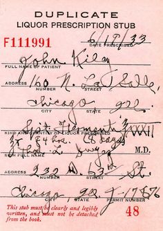 an old document with writing on it that says,'duplicatee liquor prescription stup '