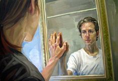 a painting of a woman looking at herself in the mirror