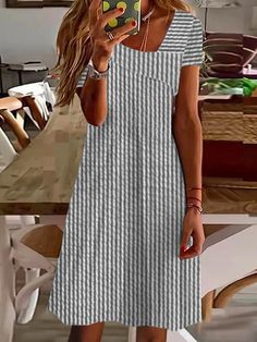 Women's Short Sleeve Summer Striped Asymmetrical Daily Going Out Casual Short A-Line Dress Blue Short A Line Dress, Summer Stripes, Striped Short, Casual Stripes, Short Sleeve Dress, Striped Shorts, Dress Blue, Sleeve Dress, Blue Dresses