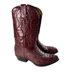 Los Altos Genuine Crocodile Caiman Tail J Toe Boots Burgundy Men's 9 Ee This Item Is In Preowned Condition, Please Review Photos For More Info Red Alligator Boots, Crocodile Tall Boots, Toe Boots, Men's Shoes, Shoe Boots, Man Shop, Boots, Red, Color